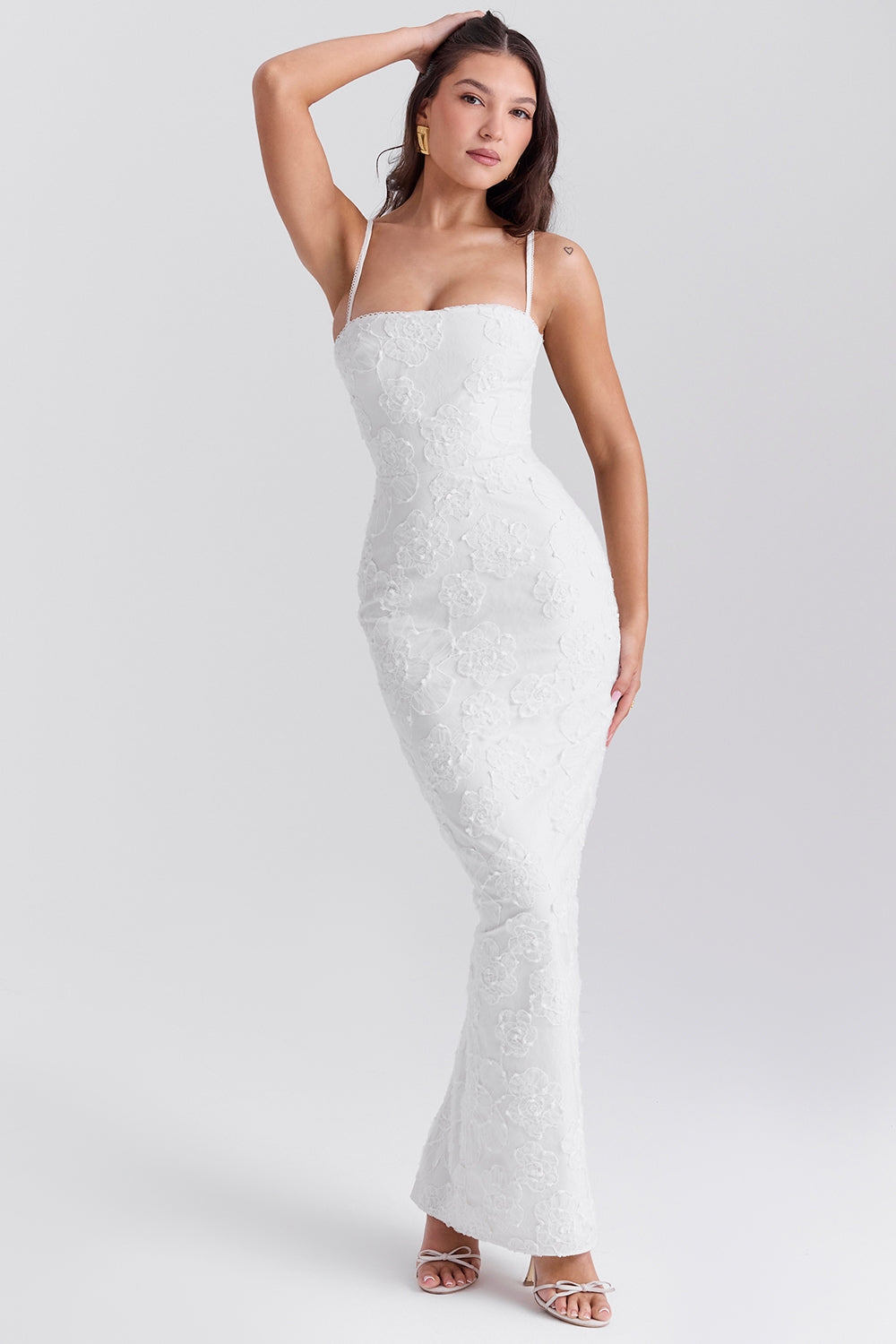 white floral lace maxi dress