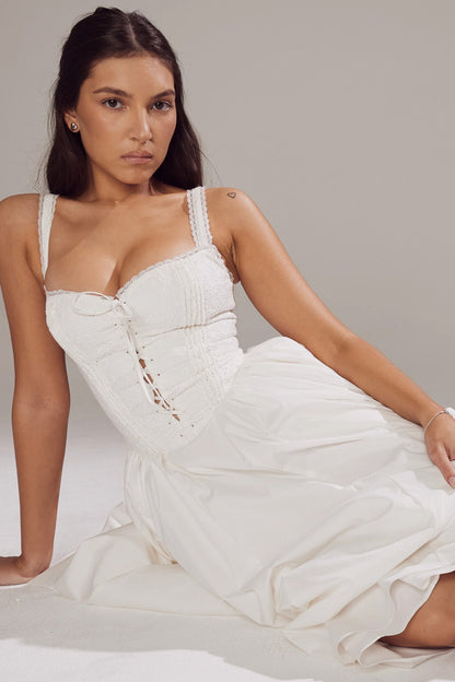 white broderie anglais & cotton midi dress