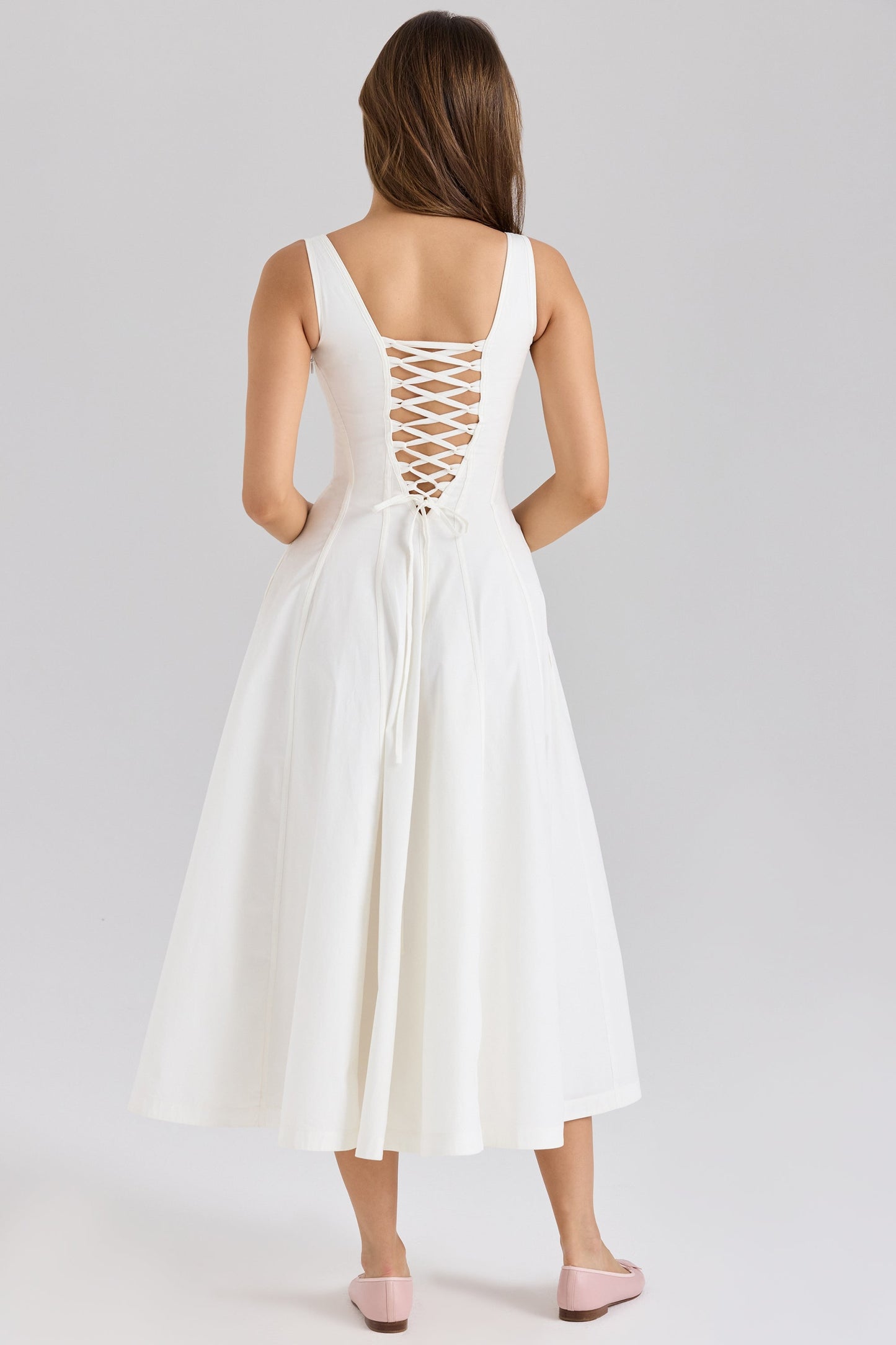 white stretch cotton midi sundress