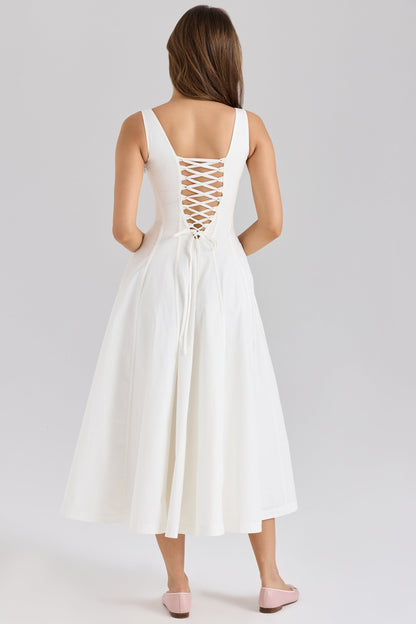 white stretch cotton midi sundress