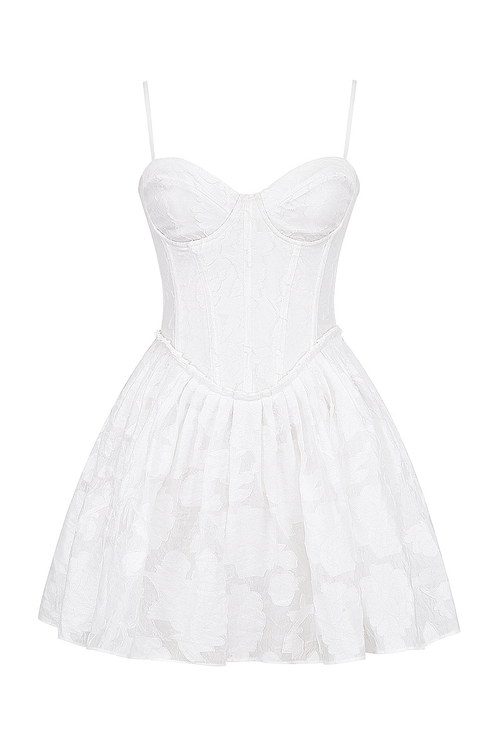 white jacquard corset mini dress