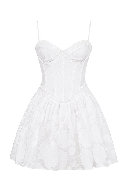 white jacquard corset mini dress