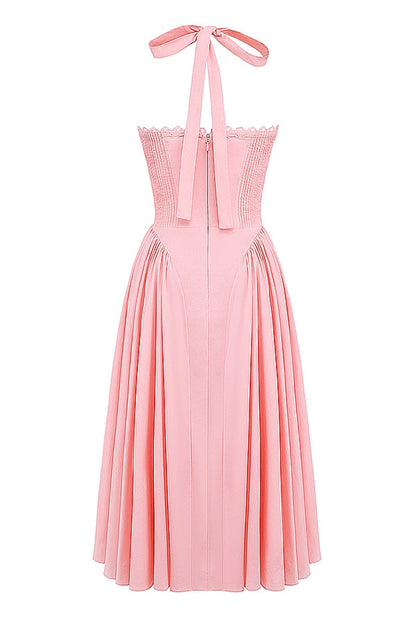rose pink cotton halter midi sundress