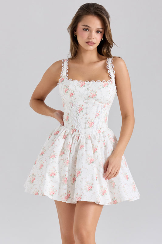 rose print stretch cotton mini dress
