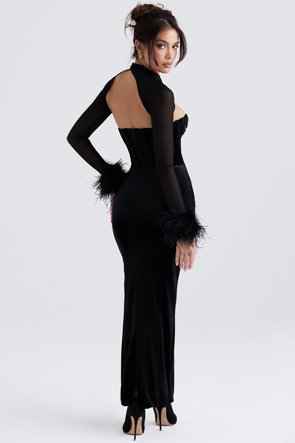 black velvet corset maxi dress