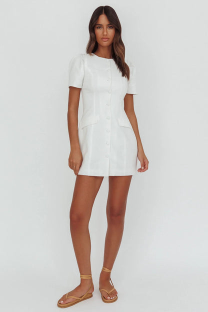 Philomena Button Front Mini Dress White