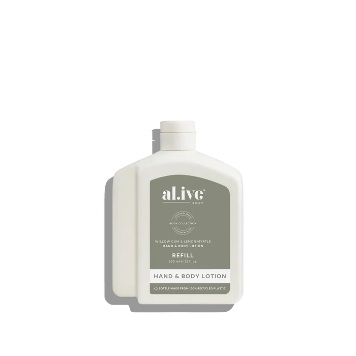 al.ive Hand & Body Lotion 650ml Refill - Willow Gum & Lemon Myrtle