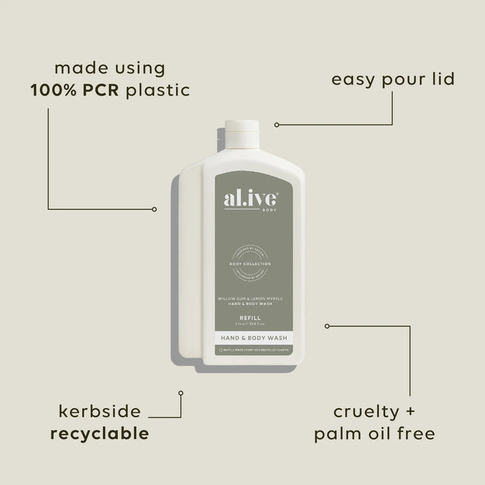 al.ive Hand & Body Wash 1L Refill - Willow Gum & Lemon Myrtle