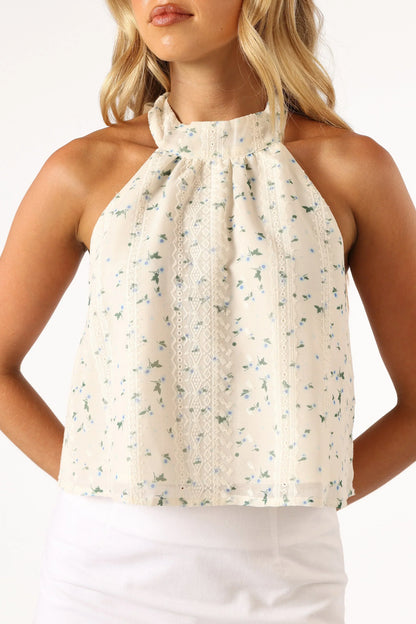 Willa Halterneck Top - Blue Floral