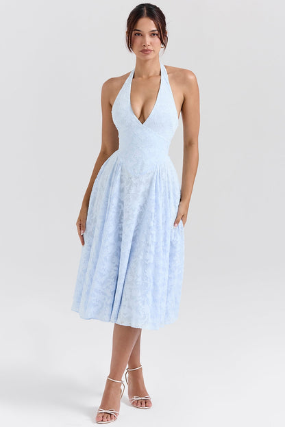 bluebell floral jacquard halter midi dress