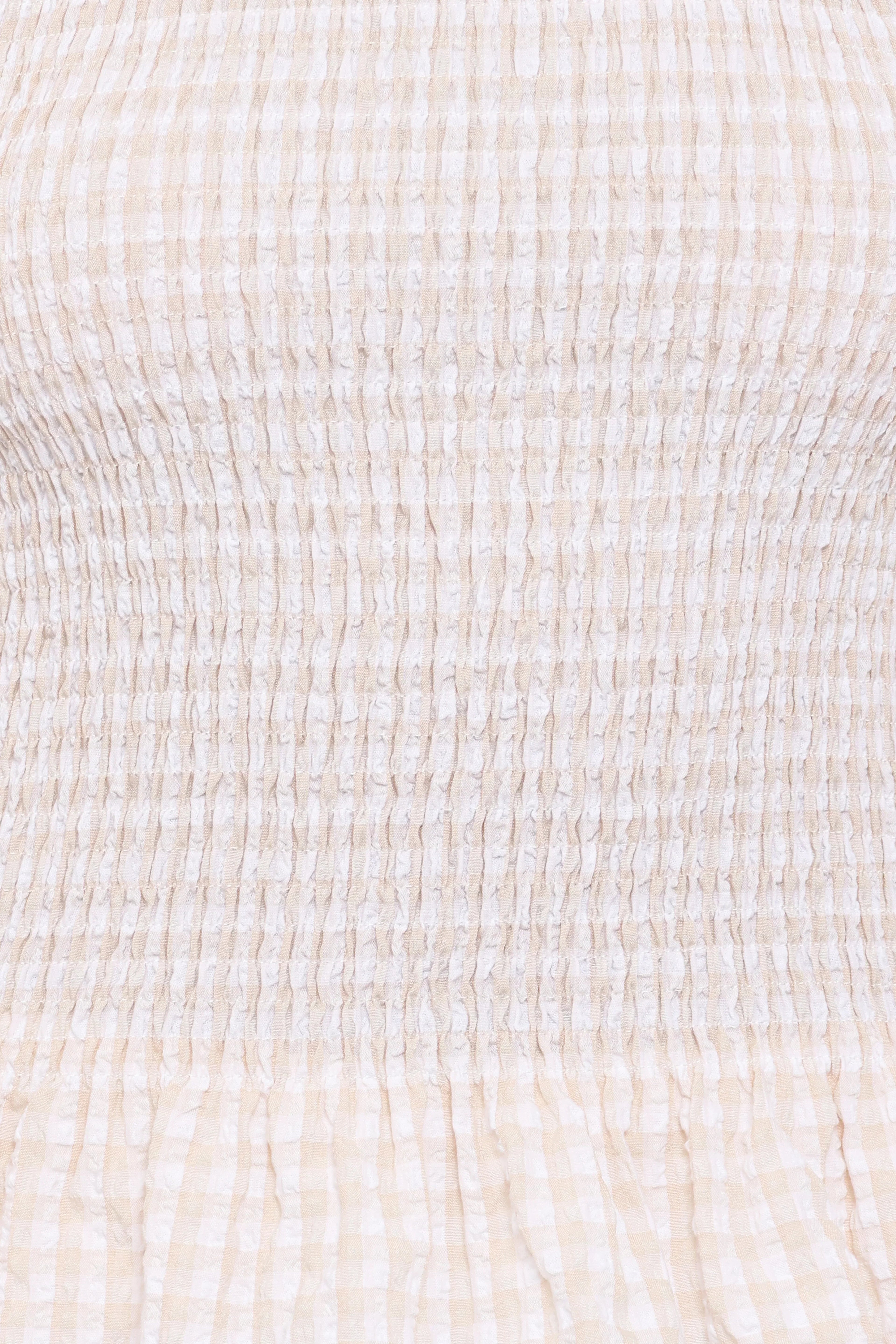 Callista Shirred Waist Top - Beige Gingham