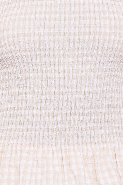 Callista Shirred Waist Top - Beige Gingham