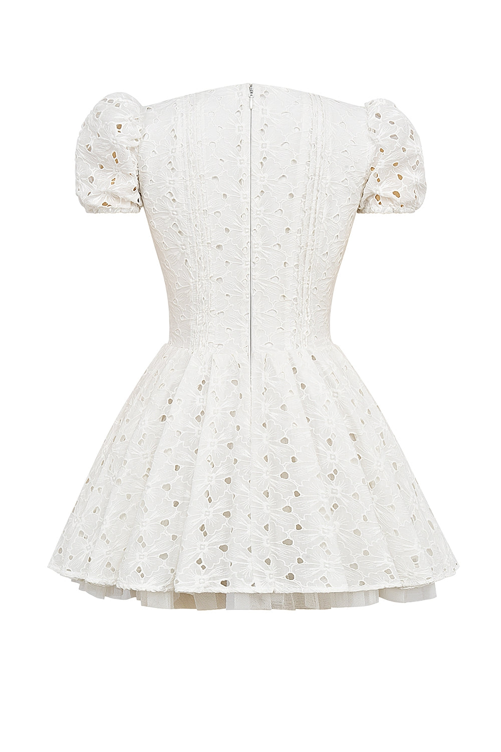 white pleated broderie anglais mini dress