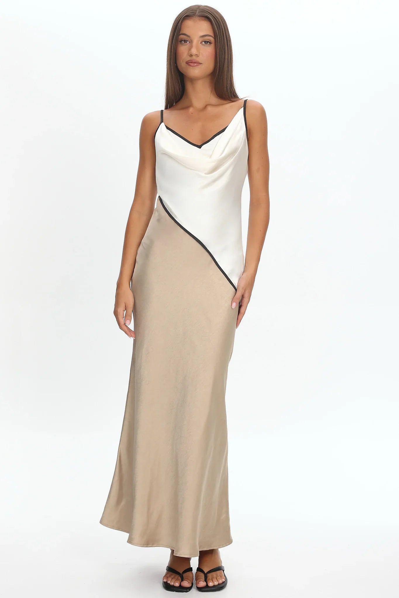 Amarante Cowl Bust Maxi Dress Contrast Oyster
