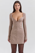 brown puppytooth check plunge mini dress - sale