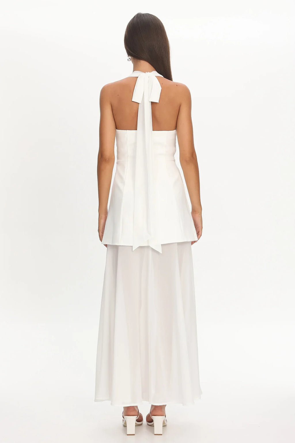 Opulent Halterneck Layered Maxi Dress White