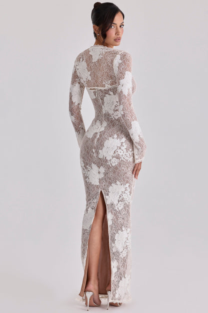 ivory embroidered lace maxi dress - limited edition