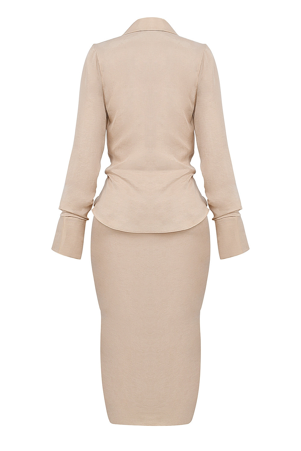almond plunge shirt midi dress