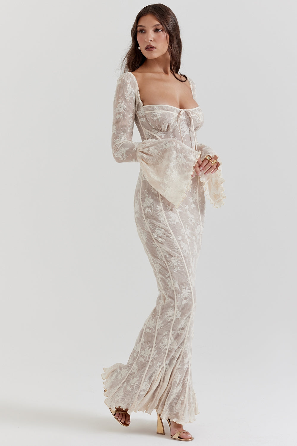 vintage cream lace maxi dress