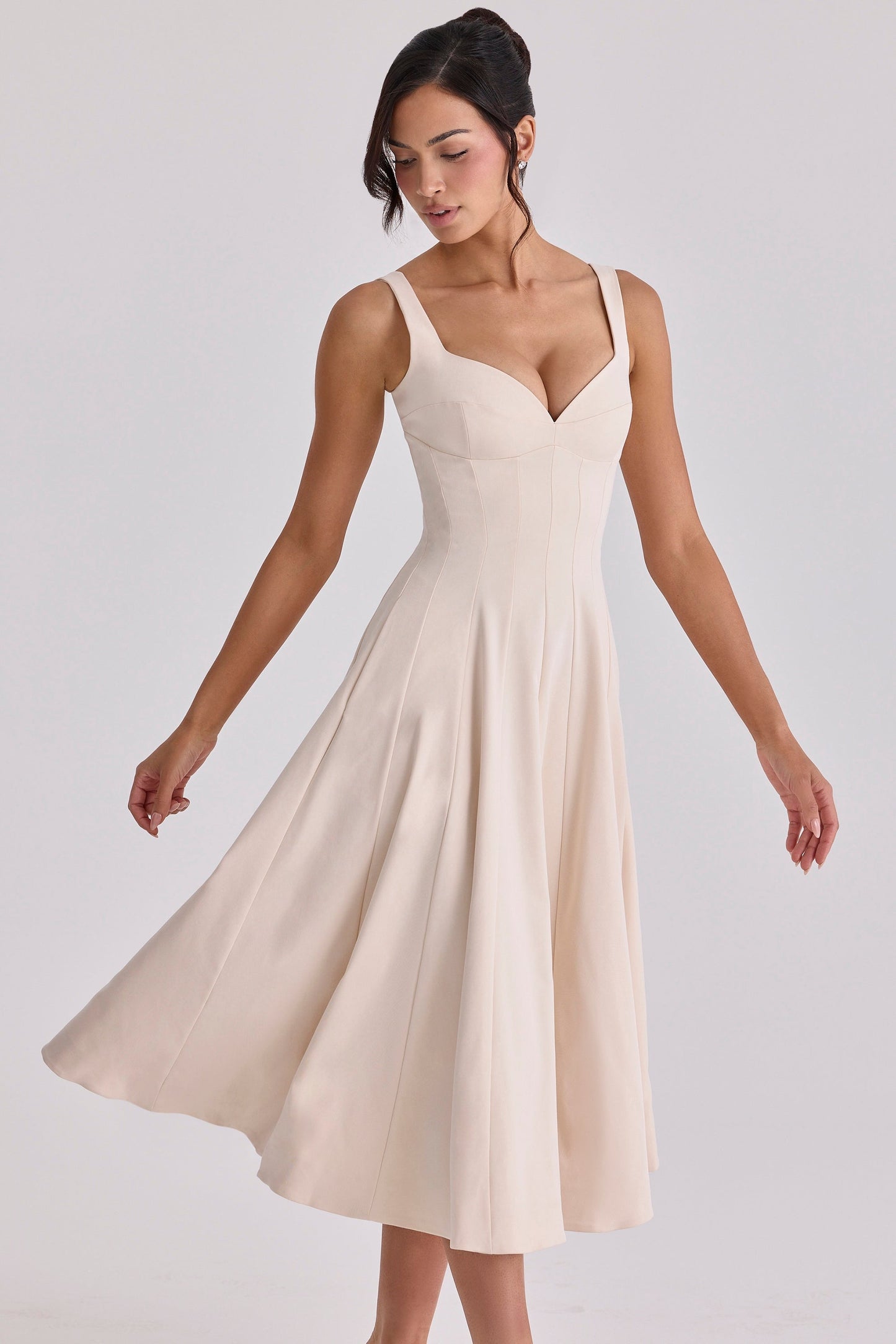 vintage ivory twill silhouette midi dress