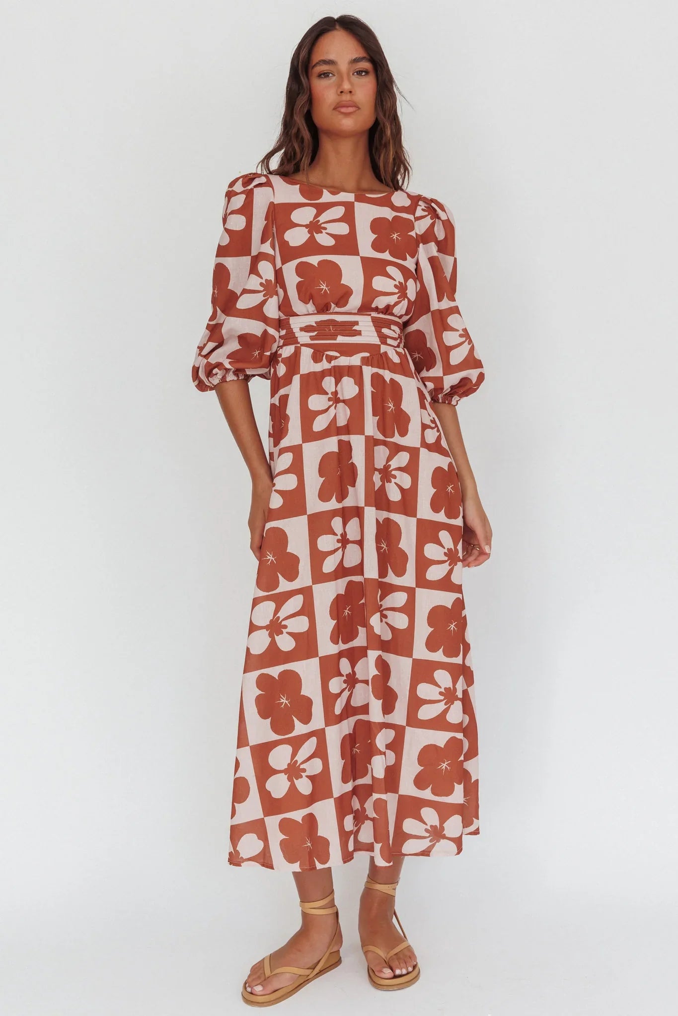 Transcendent Puff Sleeves Maxi Dress Floral Mocha
