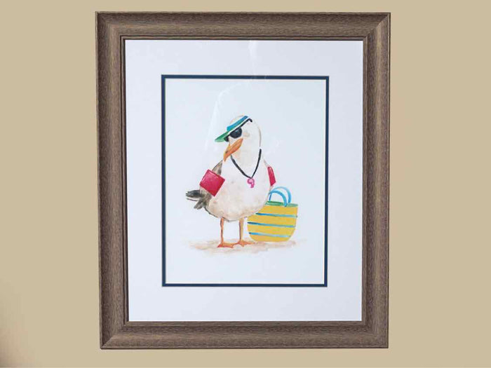 'Beach Bum I'  Watercolor Print Double Matted In Dritwood Gray Frame