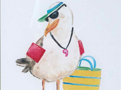 'Beach Bum I'  Watercolor Print Double Matted In Dritwood Gray Frame