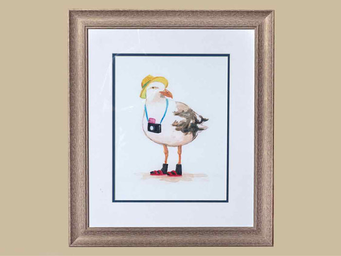 'Beach Bum II'Watercolor Print Double Matted In Driftwwod Gray Frame