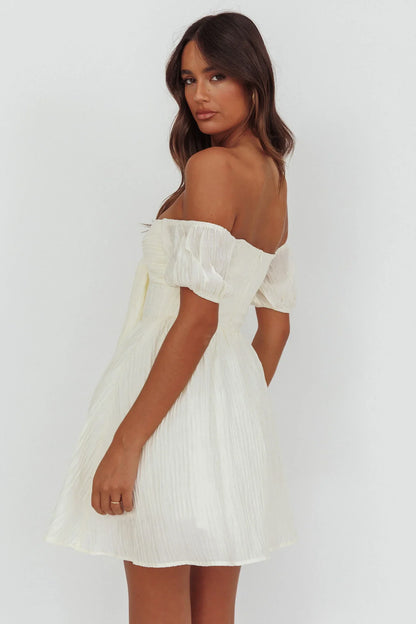 Perfect Worlds Off-Shoulder Mini Dress Textured Ivory