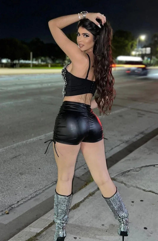 PU Black Leather Shorts – High-Waist Stretch Leather Shorts