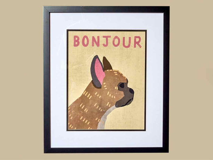 'Bonjour' Art Print Double Matt Black Frame