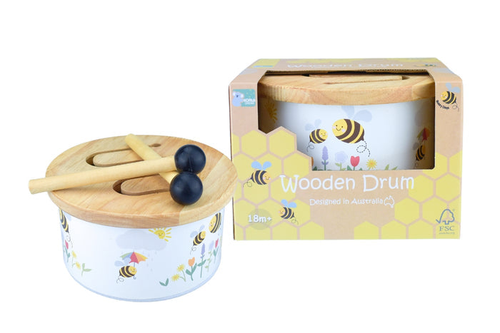 Buzzy Days Bee Wooden Drum (DAMAGED PACKAGING)