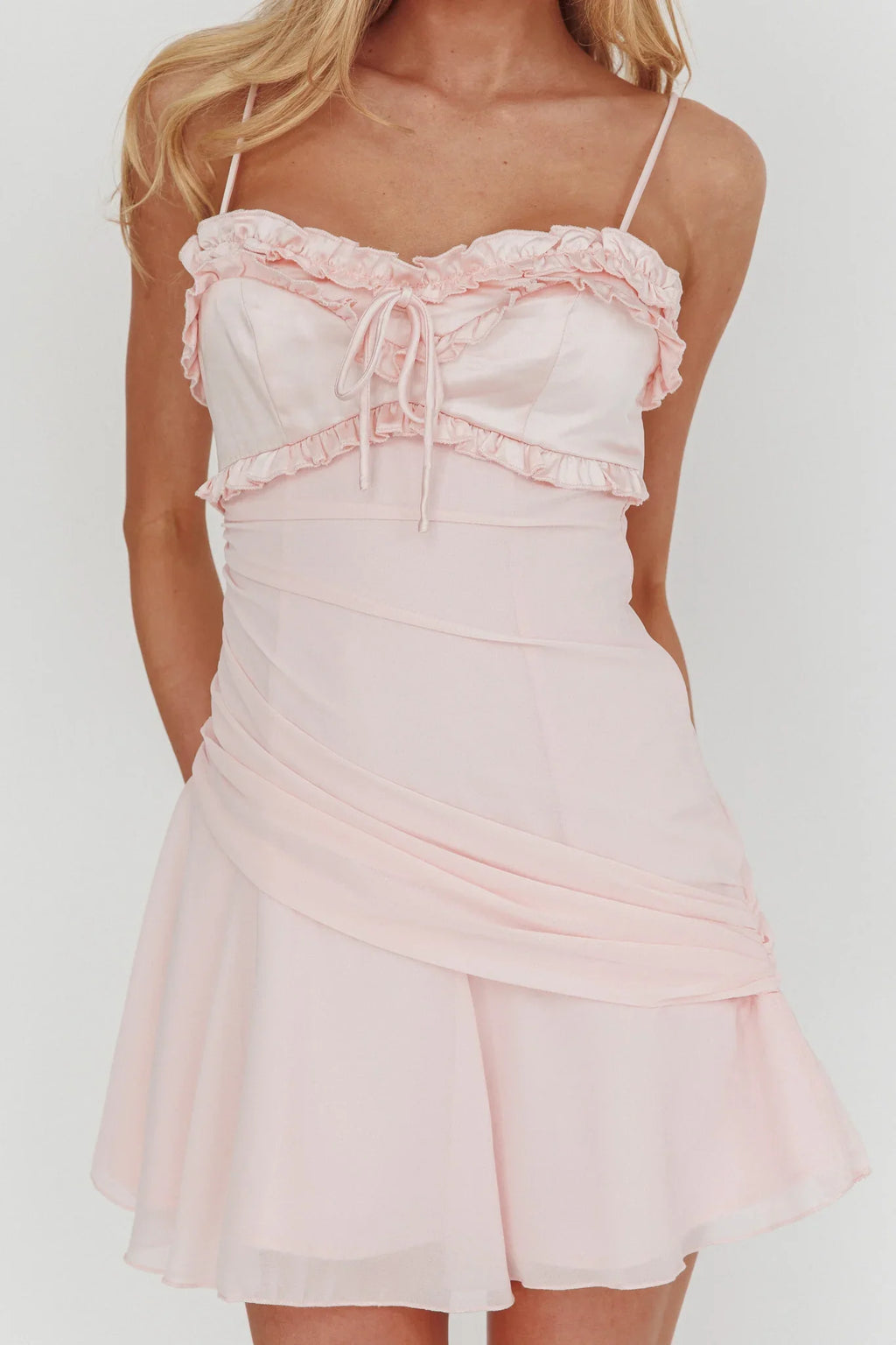 Dainty Frill Trim Mini Dress Pink