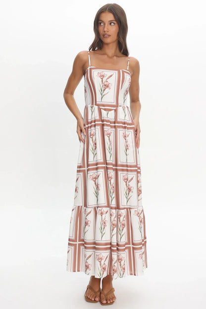 Newbury Bow Back Maxi Dress Floral Chocolate