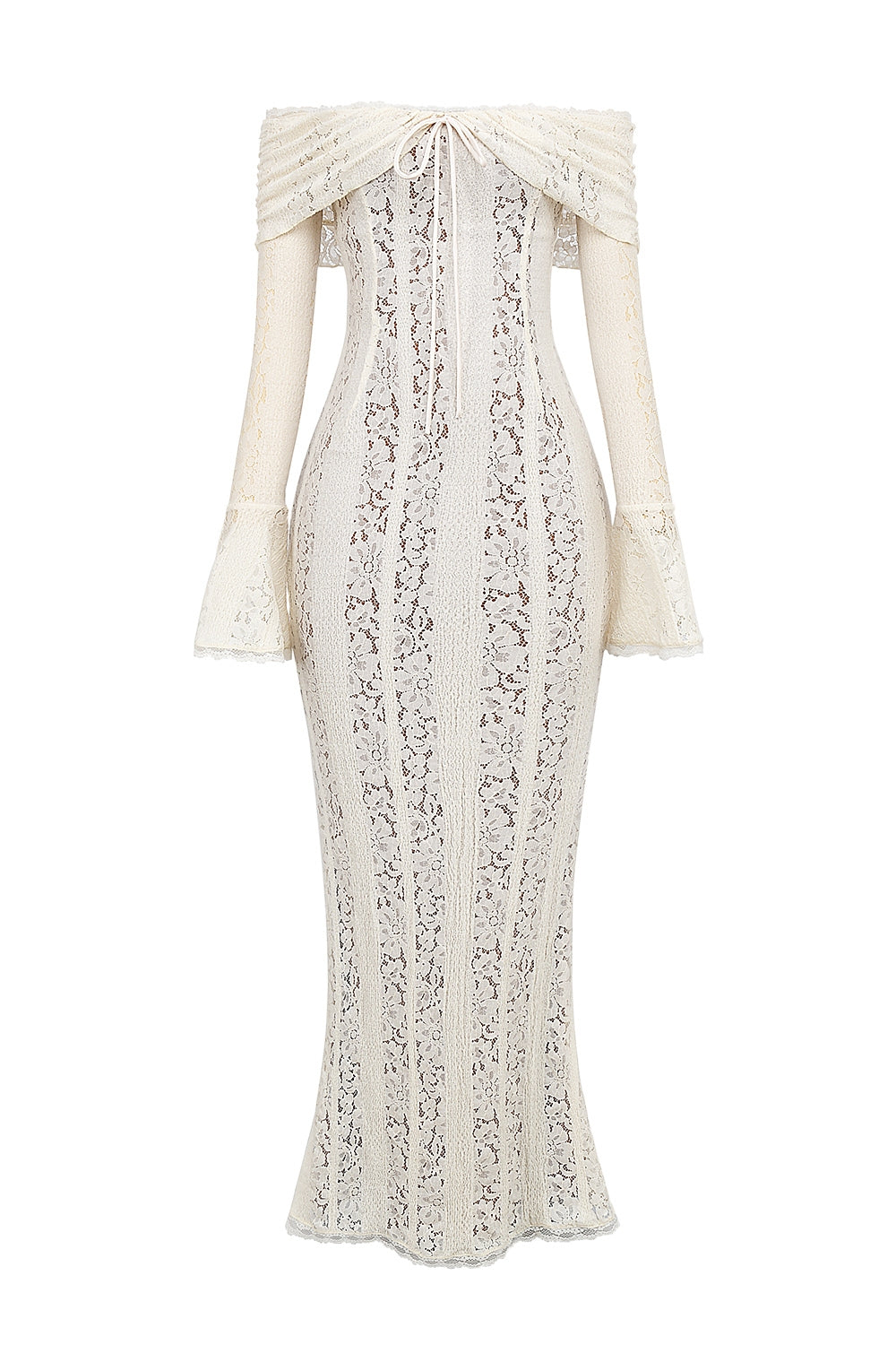 vintage cream floral lace off shoulder maxi dress