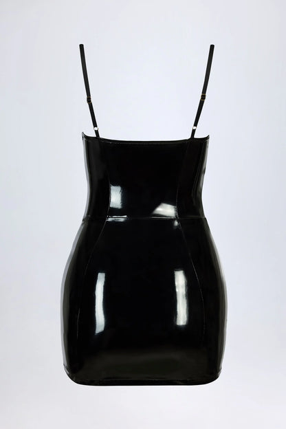 Vinyl Corset Mini Dress in Black