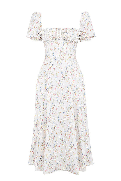 white posy print cotton puff sleeve midi sundress