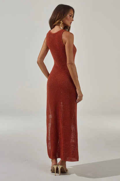 ARIYA SLEEVELESS KNIT MAXI DRESS - RUST METALLIC