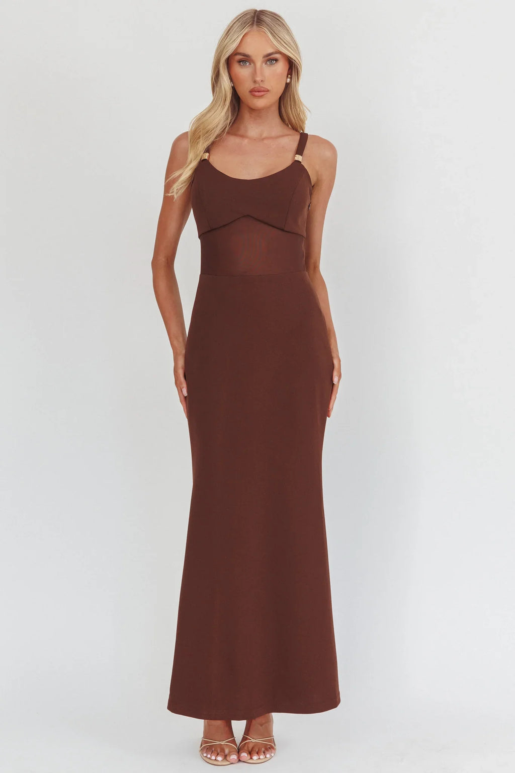 Shelbie Sheer Waist Maxi Dress Chocolate