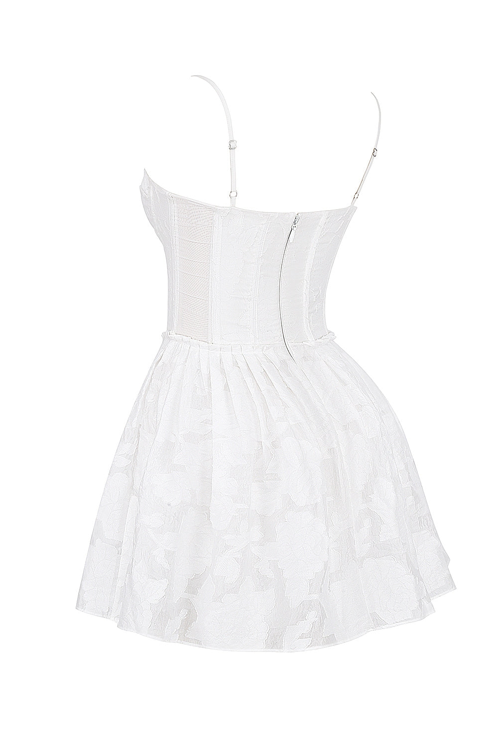 white jacquard corset mini dress