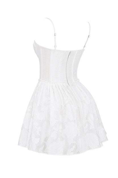 white jacquard corset mini dress