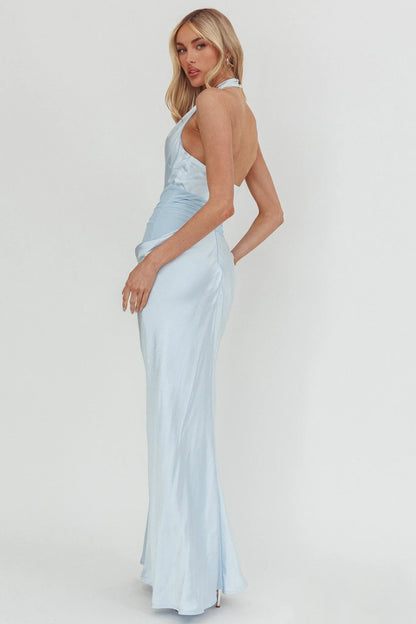 Zynthia Cowl Neck Ruched Waist Maxi Dress Ice Blue