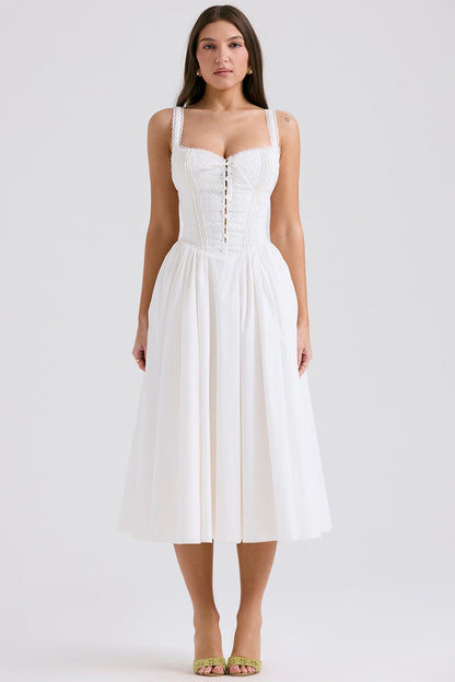 white broderie anglais & cotton midi dress