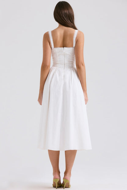 white broderie anglais & cotton midi dress