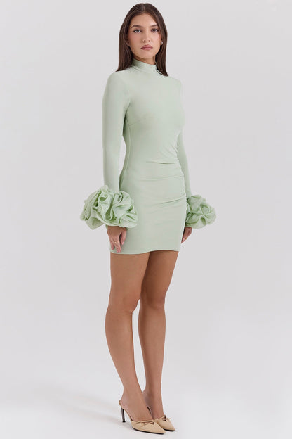 pistachio ruffle cuff mini dress - sale
