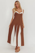 Marisa Tied Shoulder Godet Hem Maxi Dress Contrast Chocolate