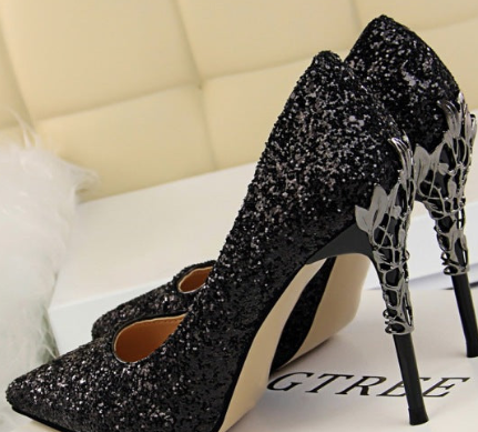 Clearance - Eden Leaf Glitter High Heel Stiletto Pumps