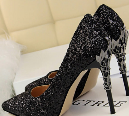 Clearance - Eden Leaf Glitter High Heel Stiletto Pumps