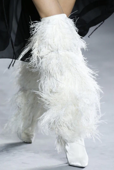 Clearance - Feather Fringe Knee High Stiletto Boots