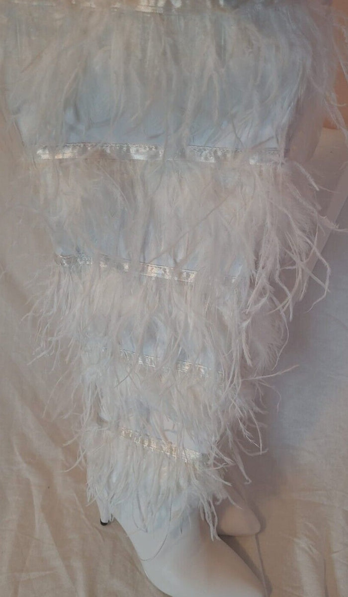 Clearance - Feather Fringe Knee High Stiletto Boots